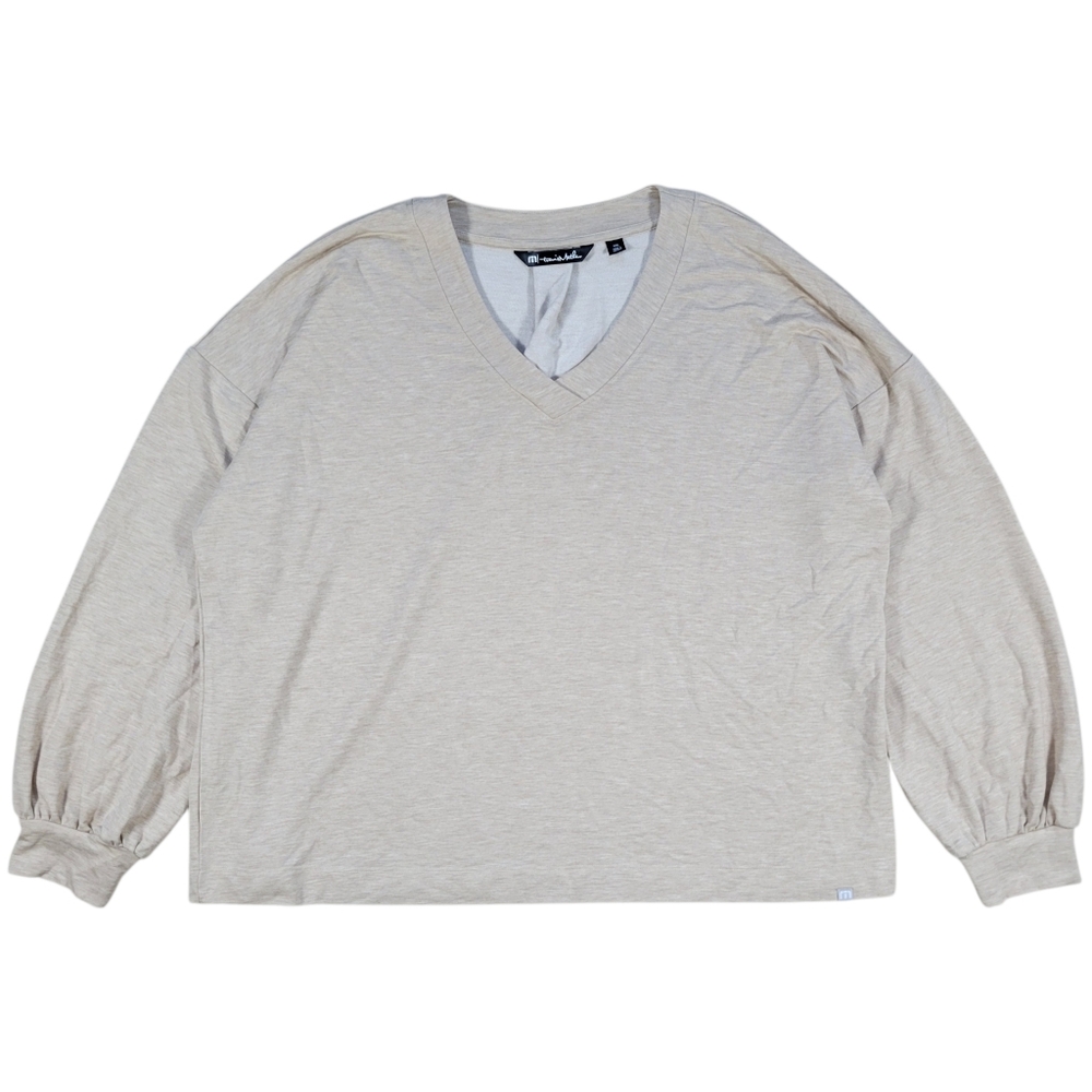 Travis Mathew Top Womens XXL Cream Beige Long Weekend V-Neck Pullover Sweatshirt